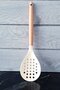 Bamboo Handle White Non-Scratch Silicone Colander Ladle Spoon Pasta Salad Spoon Spatula 5-Piece Service Set - 3
