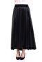 Women's Black Leather Look Pleated Long Skirt - 6