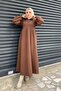 Front Buttoned Three Thread Dress Brown - 4