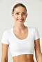 x Melodi White Cotton Twill Crop T-Shirt Short Sleeve - 4