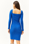 Women's Cobalt Blue Square Collar Lycra Dress ELB-19001612 - 5