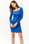 Women's Cobalt Blue Square Collar Lycra Dress ELB-19001612 - 4
