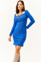 Women's Cobalt Blue Square Collar Lycra Dress ELB-19001612 - 3