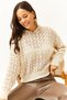 Women's Ecru Hooded Curved Cotton Knit Sweatshirt KZK-19000664 - 4