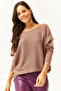 Woman's Dusty Rose Braided Bat Oversize Knitwear Sweatshirt - 2