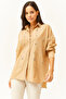 Women's Camel Collar and Oval Woven Shirt with Stone Embellishment at the Front GML-19001149 - 3