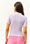 Women's Lilac High Collar Thick Ribbed Lycra Crop Blouse BLZ-19002075 - 5