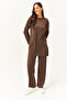 Women's Bitter Brown Slit Top and Bottom Palazzo Corded Fabric Set TKM-19000180 - 2