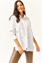Women's White Collar and Front Embellished Oval Woven Shirt GML-19001149 - 3