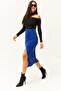 Women's Cobalt Blue Slit Drape Detailed Zippered Midi Sandy Skirt ETK-19000229