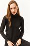 Woman's Black Full Fisherman Lycra Knit Sweater KZK-19000578 - 4