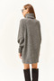 Women's Anthracite Turtleneck Balloon Sleeve Soft Textured Tunic Dress ELB-19001978 - 5