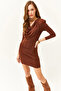 Women's Bitter Brown Padded Collar Mini Dress ELB-19001976 - 4