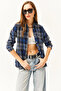 Women's Navy Blue Plaid Lumberjack Shirt GML-19001153 - 3