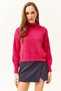 Women's Fuchsia Half Fisherman Soft Textured Bearded Knitwear Sweater KZK-19000679 - 2