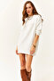 Women's White Crew Neck Soft Textured Bearded Tunic Dress ELB-19001977
