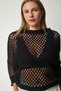 Woman's Black Bat Sleeve Curved Knit Sweater CI00091 - 2