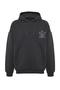 Antrasit Oversize/Geniş Kesim Kapüşonlu Çiçek Baskı İçi Polar/Sıcak Tutan Sweatshirt TMNAW24SW00100 - 6