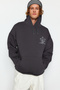 Antrasit Oversize/Geniş Kesim Kapüşonlu Çiçek Baskı İçi Polar/Sıcak Tutan Sweatshirt TMNAW24SW00100 - 8