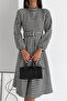 women's houndstooth print midi dress with belt KKLF39 - 2