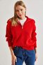 Women's Red Turtleneck Zippered Knitwear Sweater 20234197 - 6