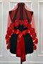 Red Bridal Veil Set, Glass Beads and Sequins Printed Henna Veil Set 6 Pieces - 4