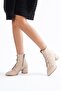 Lace-up Pointed Nude Heeled Boots