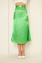 Women's Satin Fabric High Waist Midi Length Green Skirt 5322 - 3