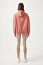 Women's Dusty Rose White Hooded Oversize Ribbed Zippered Knitted Sweatshirt Zip-up - 2