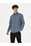 Blue Slim Fit Long Sleeve Shirt ELİFSU BUTİKHOME - 3