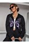 Women's Hooded PURPLE Butterfly FRONT Printed Zipper Cardigan