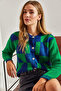 Women's Cobalt blue Green Patterned Buttoned Knitwear Cardigan 20234162 - 2