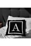 Digital Printed Throw Pillow Cover with Black Color and White Writing Letter A - 2