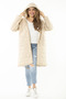 Women's Large Size Beige Front Leather Hooded Quilted Lined Long Coat 65N37106 - 3