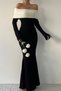 Stretchy Knitwear Fabric Carmen Collar Design Pencil Cut Long Sleeve Black White Maxi Dress 181 - 5