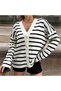 Women's Striped V-Neck Buttoned Soft Textured Knitwear Cardigan