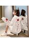 Plus Size Hooded Zippered Japanese Red Rose Printed Oversize Women's Jacket-Sweatsh White