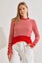 Women's Red Cream Buttoned Sleeves Striped Knitwear Sweater 20234212 - 3