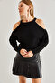Women's Black Off-Shoulder Knitwear Sweater 20234218 - 4