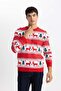 New Year's Themed Standard Fit Regular Cut Patterned Crew Neck Knitwear Sweater B2361Ax23Wn - 4
