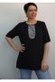 Black, black-and-white color-blocked jersey viscose T-shirt - 2