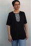Black, black-and-white color-blocked jersey viscose T-shirt - 5