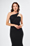 Black Scuba Fabric Asymmetrical Collar Design Maxi Cobalt Blue Dress582211 - 7