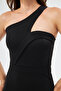Black Scuba Fabric Asymmetrical Collar Design Maxi Cobalt Blue Dress582211 - 2