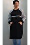 Black 2 thread raised winter gray color block and stripe raglan sleeve kangaroo pocket sweatshirt tunic