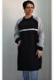 Black 2 thread raised winter gray color block and stripe raglan sleeve kangaroo pocket sweatshirt tunic - 4