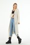 WOMEN'S FASHION MODEL FEATHERED HOODED SPORTS LONG KNITWEAR CARDIGAN - 3