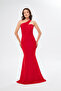 Red Scuba Fabric Asymmetrical Collar Design Maxi Cobalt Blue Dress582211 - 4