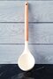 Bamboo Handle White Non-Scratch Silicone Colander Ladle Spoon Pasta Salad Spoon Spatula 5-Piece Service Set - 6
