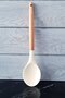 Bamboo Handle White Non-Scratch Silicone Colander Ladle Spoon Pasta Salad Spoon Spatula 5-Piece Service Set - 2
